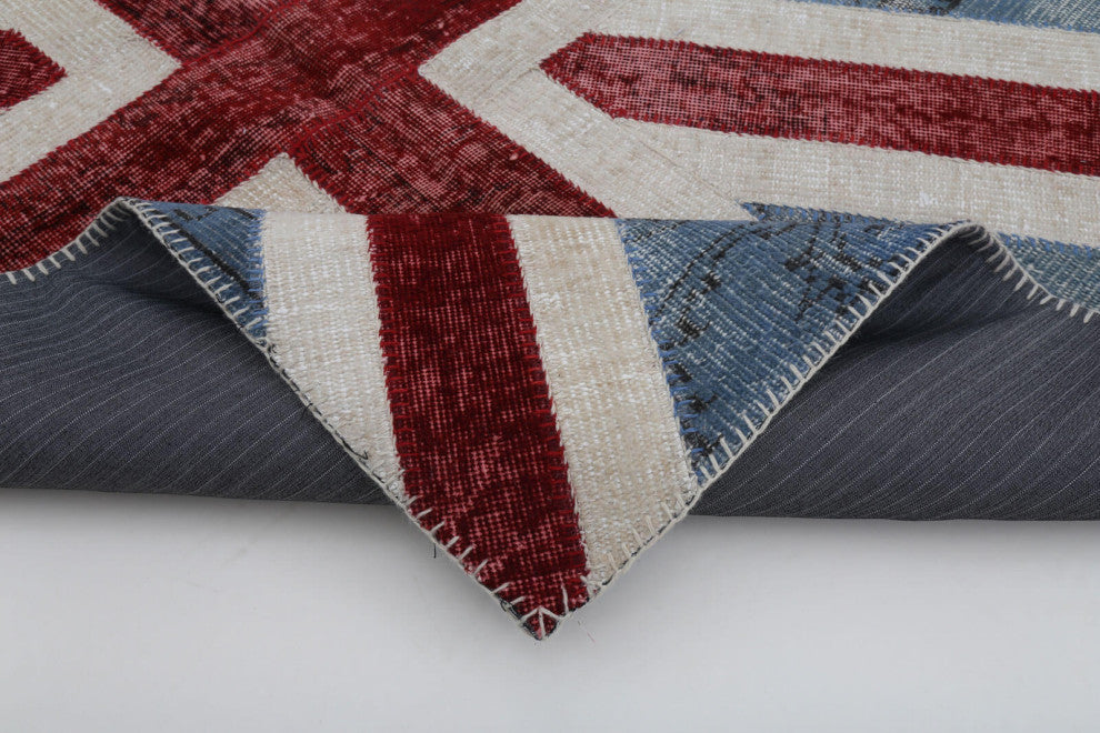 Rug N Carpet - Handwoven Anatolian 4' 0'' x 6' 0'' Flag Patchwork Rug