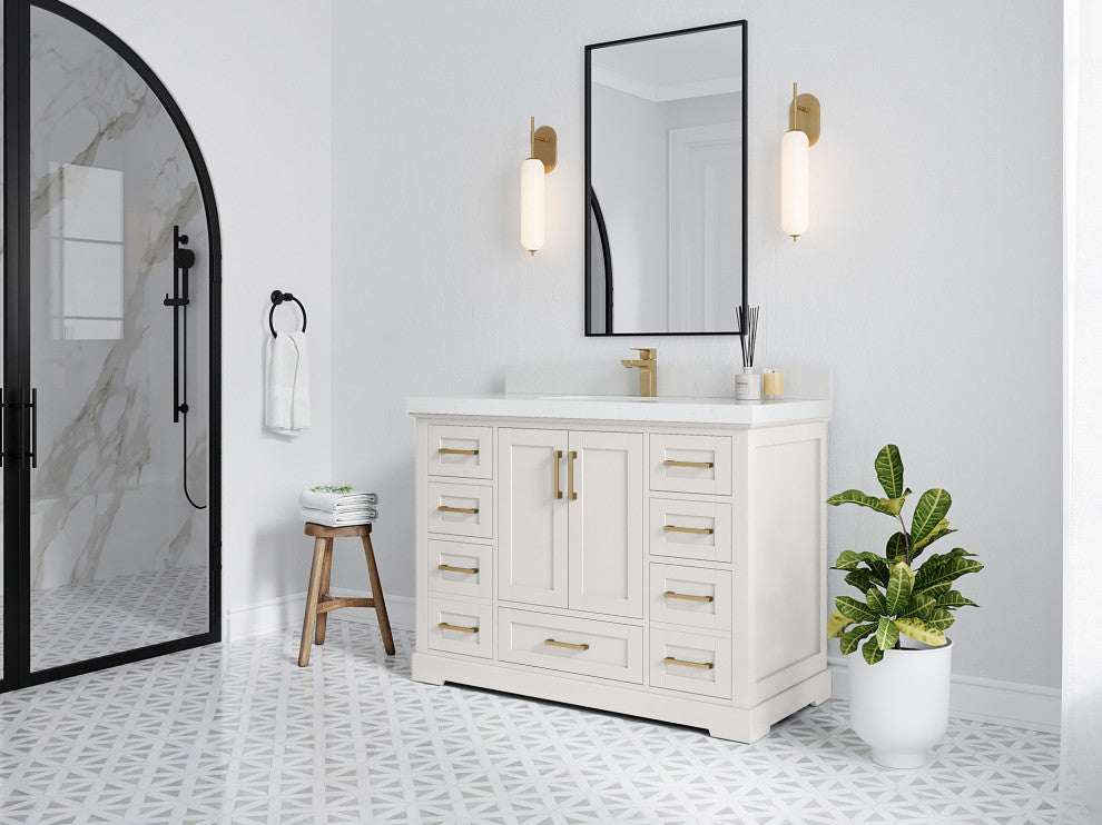 Boston 48" Single Sink Bath Vanity in Alabaster 1.5" White Quartz