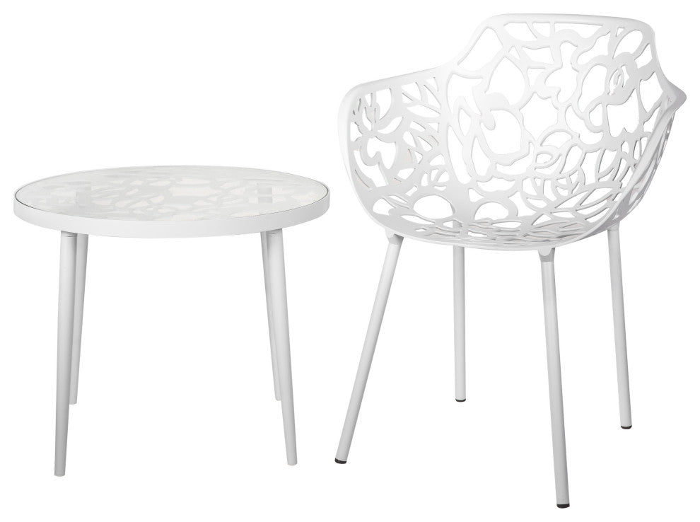 Devon Glass Top Outdoor Aluminum 23" End Table, White