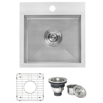 Ruvati RVH8115 15x15" Single Bowl Stainless Steel 16 Gauge Bar Prep Sink