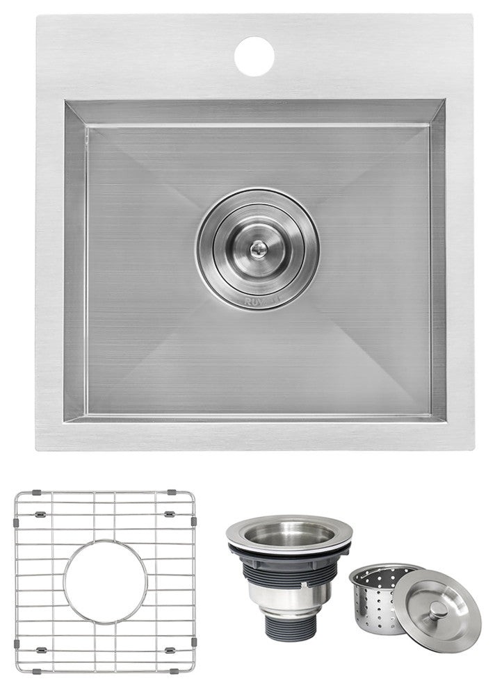 Ruvati RVH8115 15x15" Single Bowl Stainless Steel 16 Gauge Bar Prep Sink