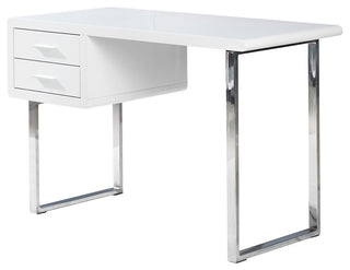 Modern White High Gloss Computer Desk With 2 Drawers