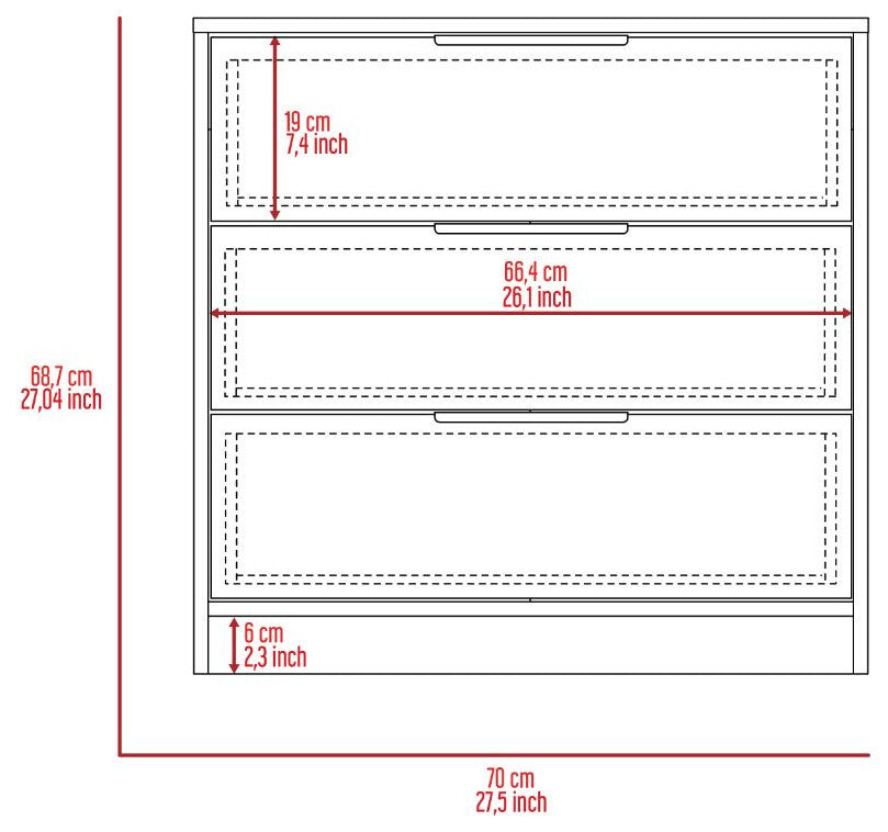 Egeo 3 Drawers Dresser, Light Gray