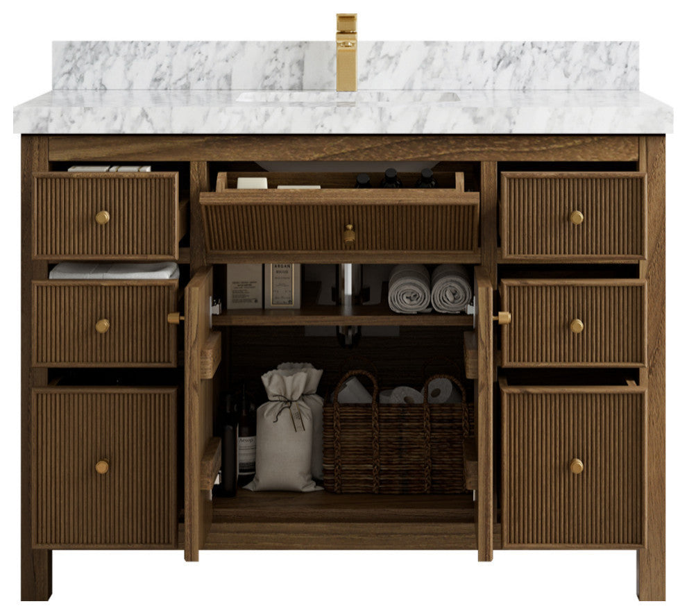 Sonoma Teak 48 Single Sink Bath Vanity in Dark Natural with 2" Carrara Marble