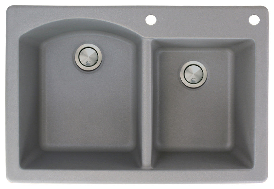 Aversa 33" silQ Granite Drop-in Double Bowl Kitchen Sink with 2 Holes in Grey