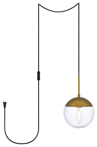 Elsa 1-Light Brass Plug-In Pendant With Clear Glass
