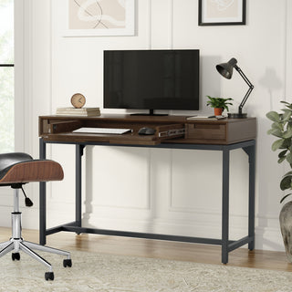 Banting Solid Hardwood Mid Century Small Desk, Walnut Brown