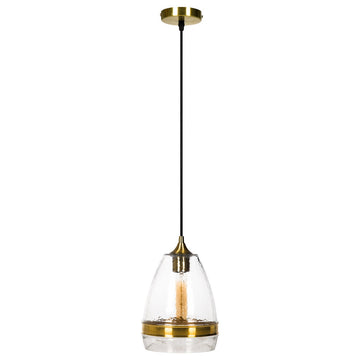 Hammered Glass Pendant Light with Brass Ring, 1 Ceiling Hanging Light, Clear, Large