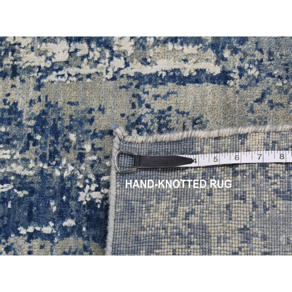 Air Force Blue Abstract Design Wool and Silk Hand Knotted Runner Rug 2'6"x8'1"