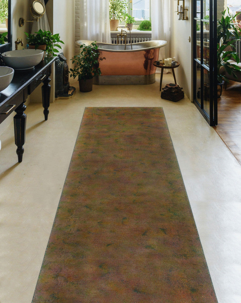 Vintage Distressed CoLight ere Gold/Green Runner, 3'0x12'2