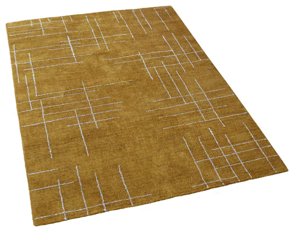 HAND KNOTTED LOOM SILK ECO-FRIENDLY RUGS-5'x8',Rectangle,Gold Beige,Contemporary