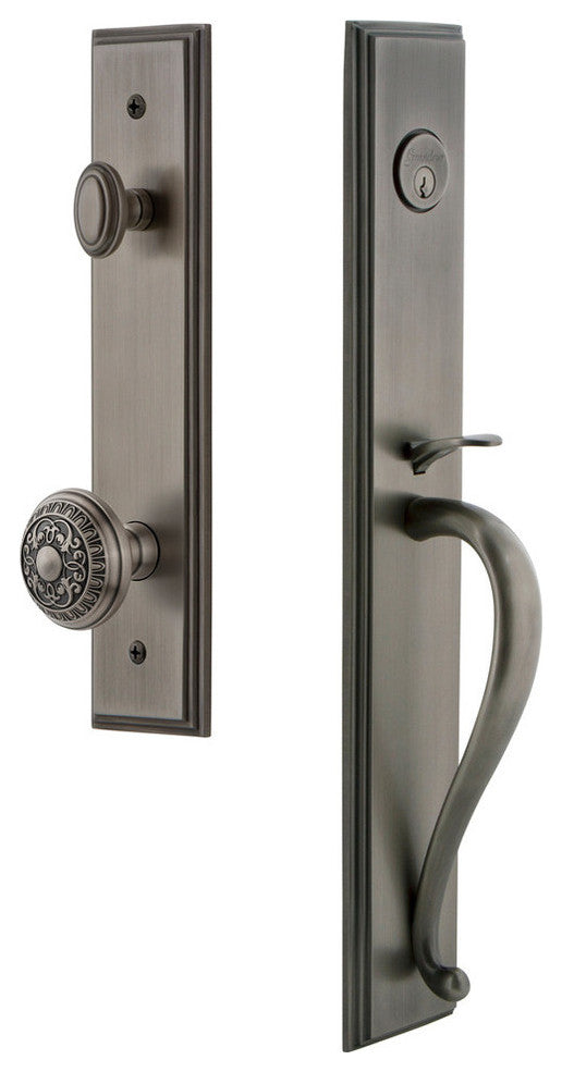 Carre' 1-Piece Dummy Handleset, S Grip and Windsor Knob, Antique Pewter, 849218