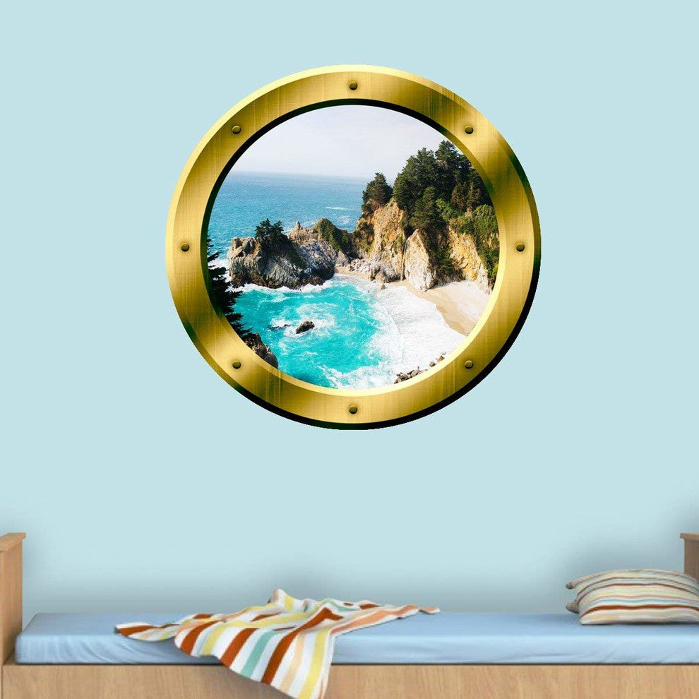 VWAQ 3D Ocean View Wall Decal Nature Scene, 20" Diameter