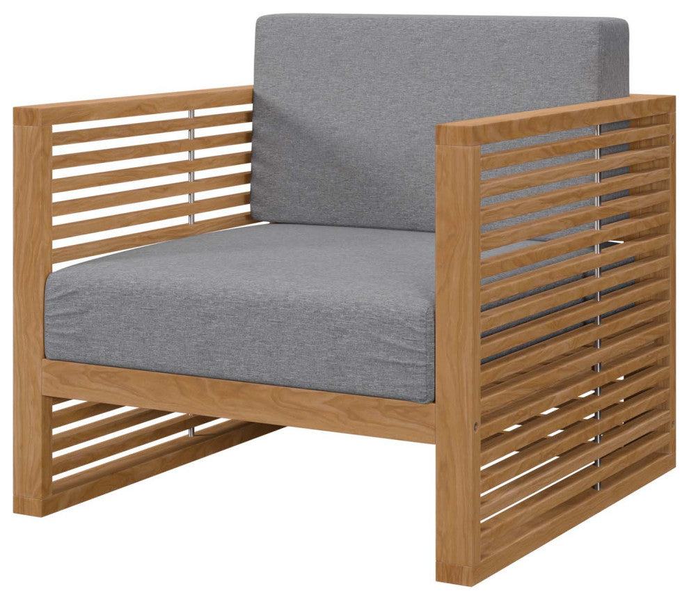 Lounge Chair Armchair, Gray Natural, Teak Wood, Modern, Outdoor Patio