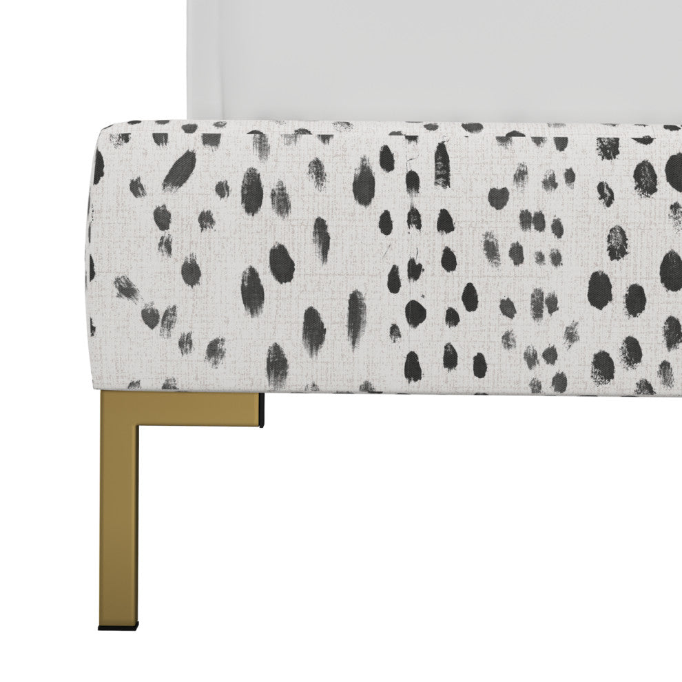 California King Y Leg Platform Bed, Linen Leopard Ink