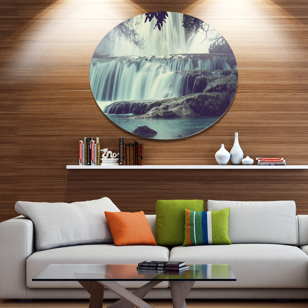 Amazing Waterfall In Mexico, Landscape Disc Metal Artwork, 11"