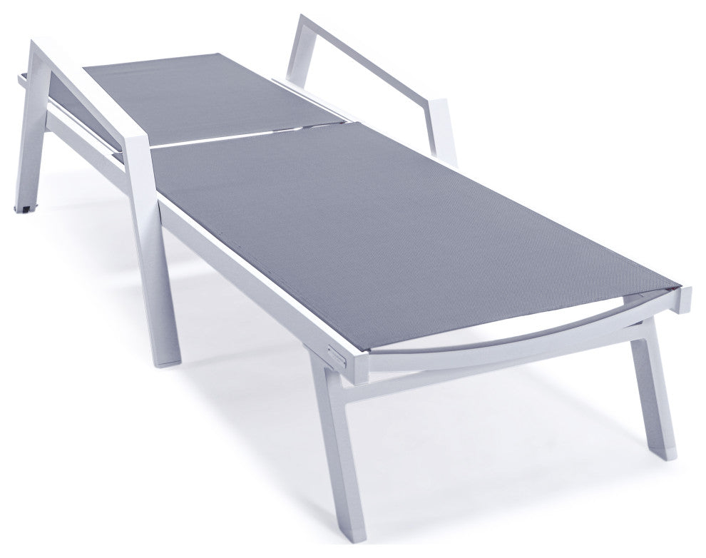 LeisureMod Marlin Patio Chaise Lounge Chair With Arms White Frame, Dark Gray