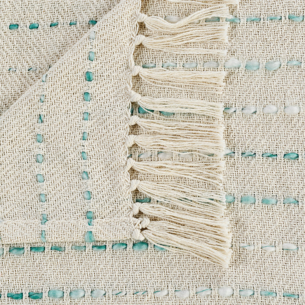 Shimmer Stripe Woven Throw Blanket with Fringe, Teal