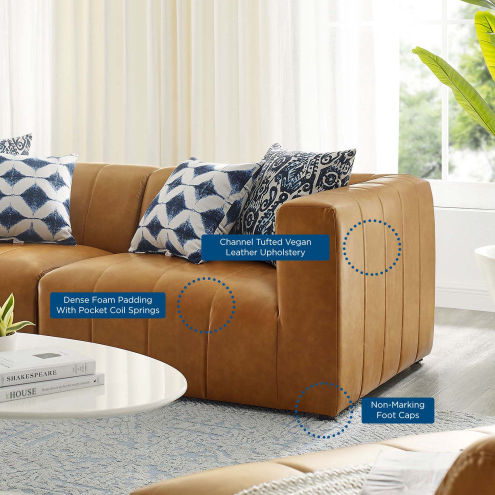 Loveseat Sofa, Faux Vegan Leather, Tan, Modern, Living Lounge Hotel Hospitality