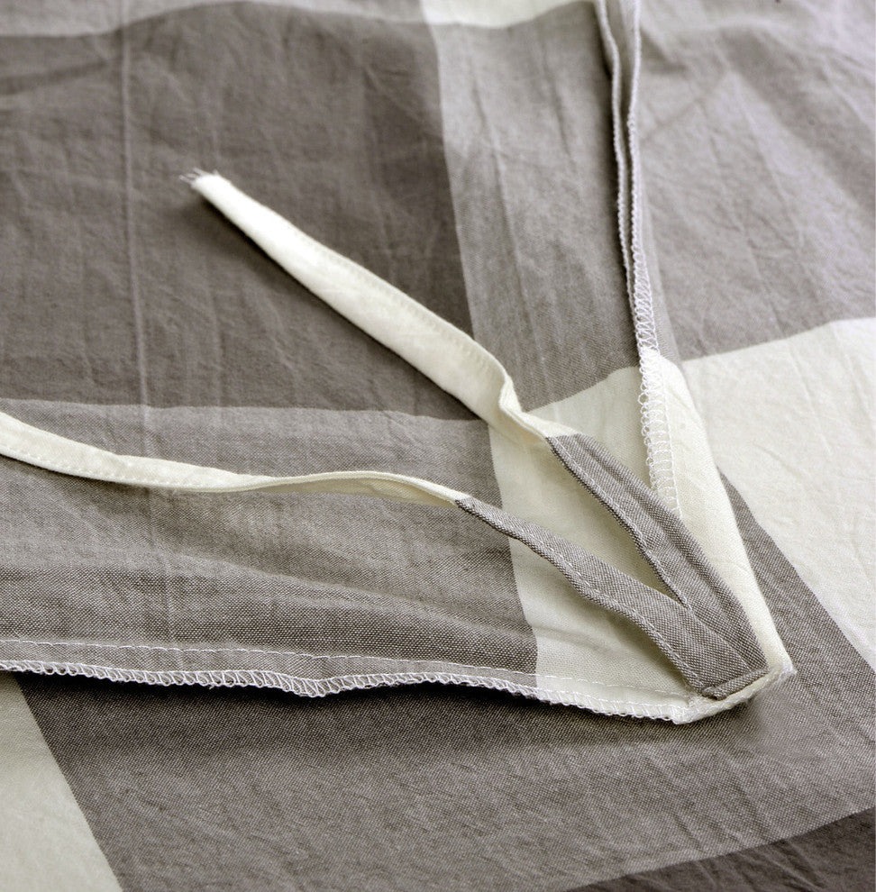 Gingham Washed Cotton 3 Piece Duvet Set, Grey, King (102" X 90")