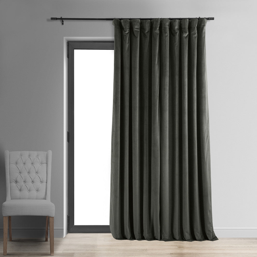 Extra Wide Blackout Velvet Curtain Single Panel, Gunmetal Gray, 100"x96"