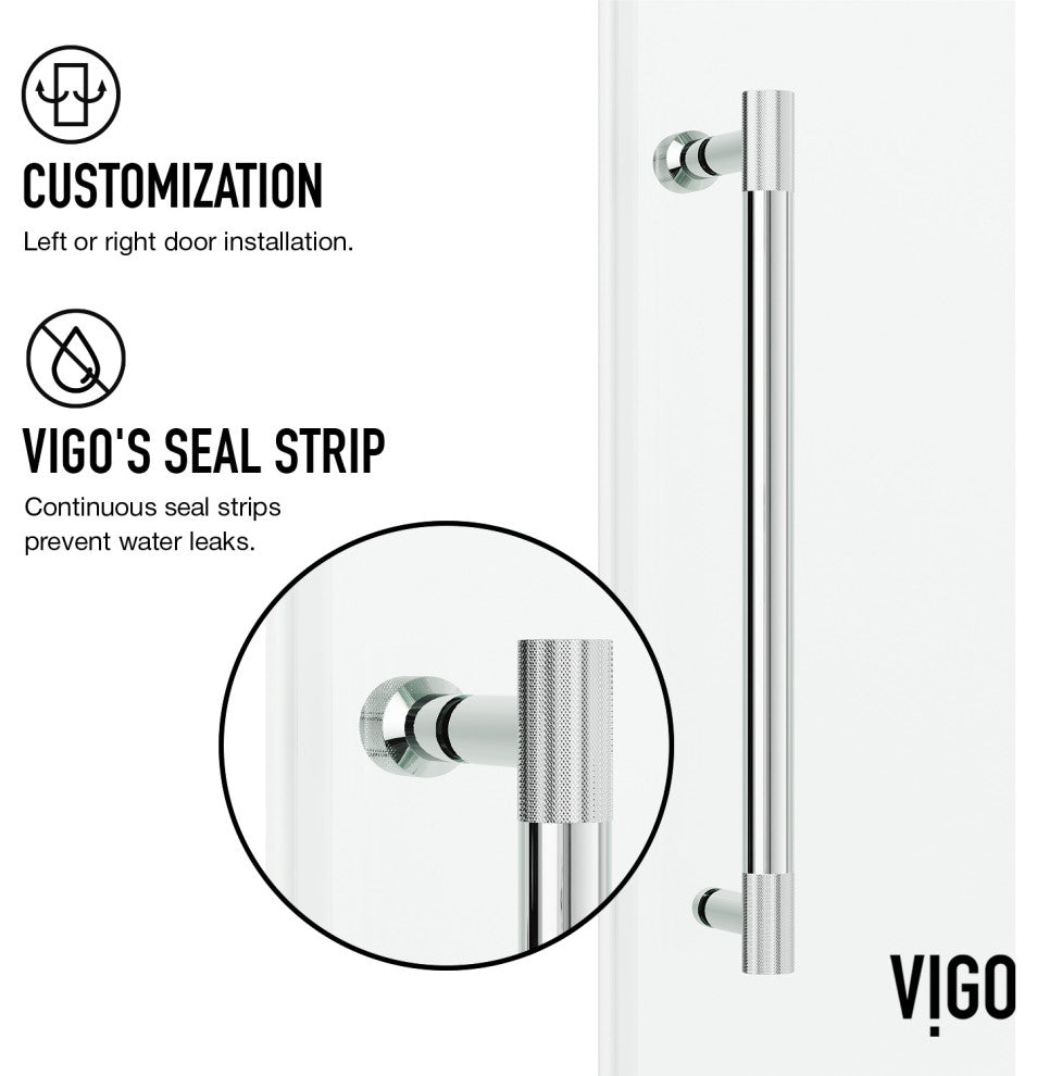 VIGO Elan Cass Aerodynamic 52" to 56" W x 76" H Frameless Sliding Shower Door, Chrome, Clear Glass