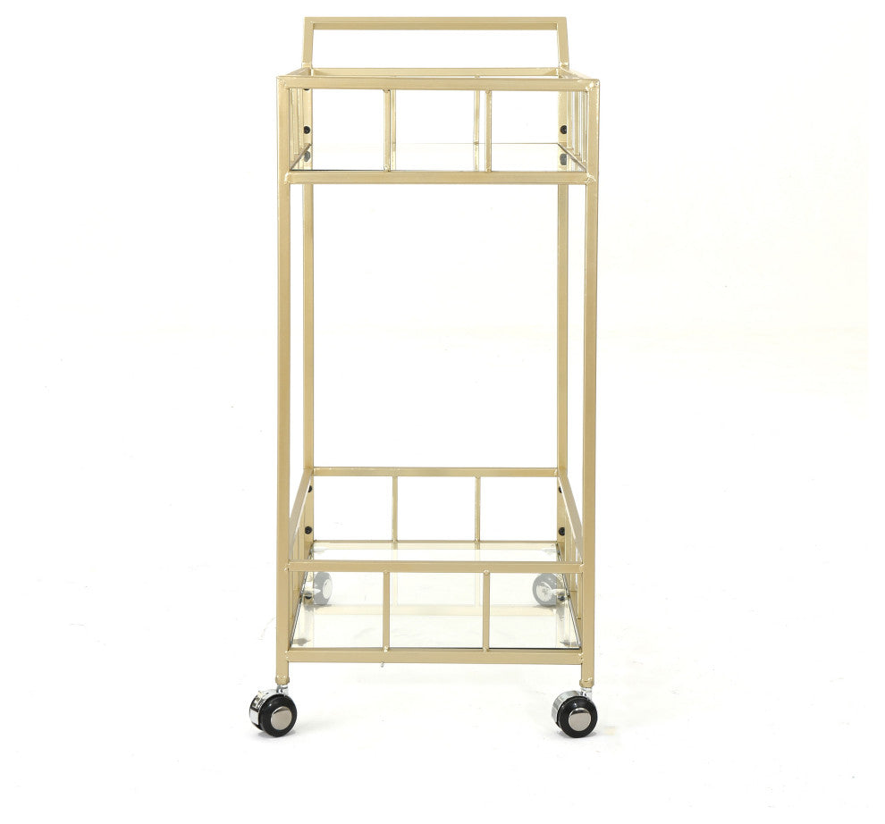 GDF Studio Louise Indoor Modern Bar Cart with Tempered Glass, Gold