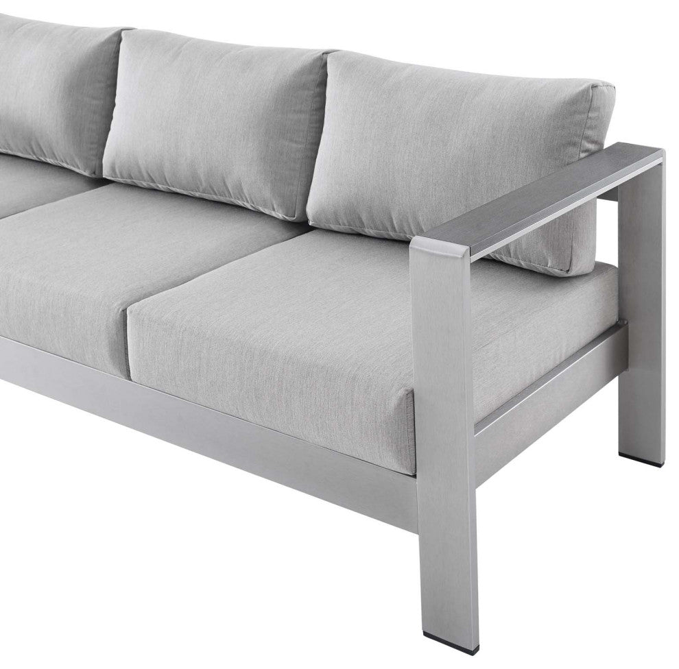 Lounge Sofa, Sunbrella, Fabric, Aluminum, Metal, Silver Gray, Outdoor