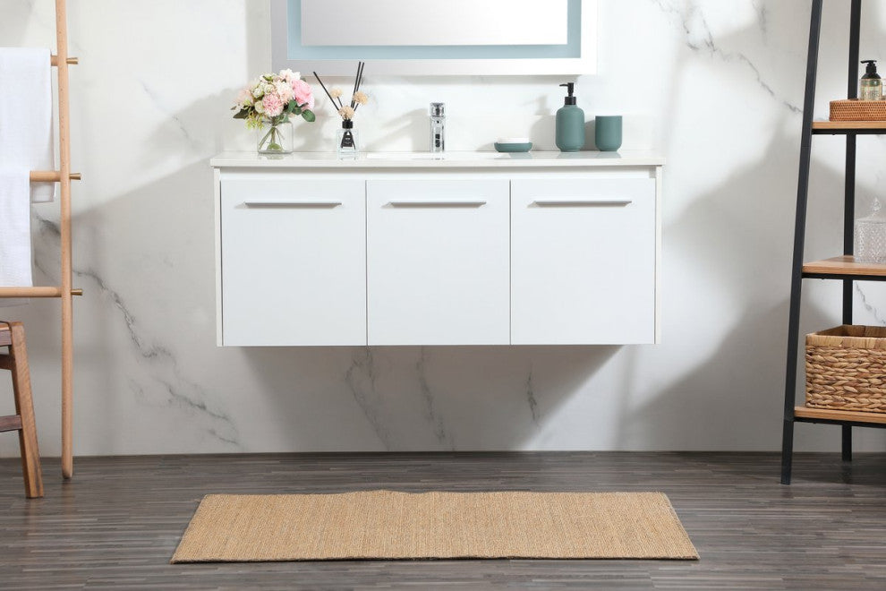 Elegant VF44548MWH-BS 48" Single Bathroom Vanity, White With Backsplash