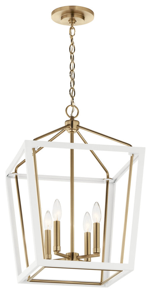 Delvin 24" 4 Light Pendant With Clear Glass, Champagne Bronze and White
