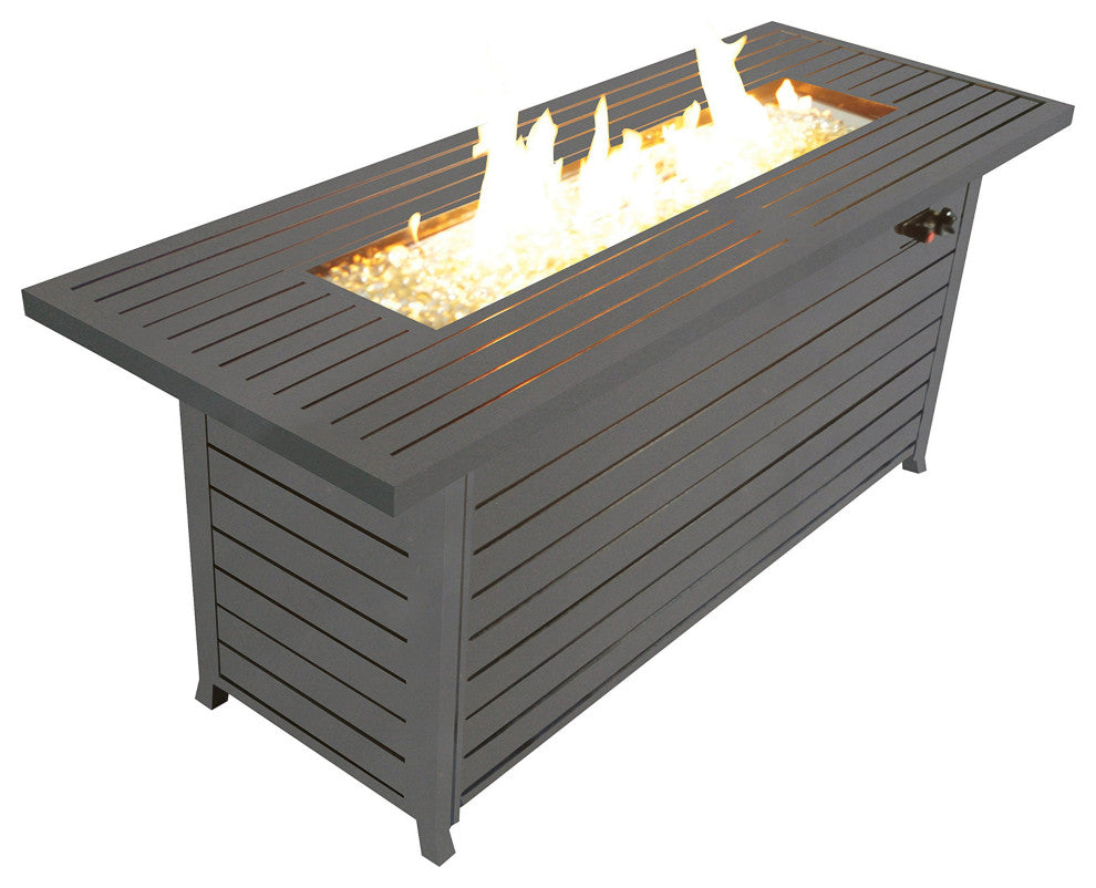 Rectangular Steel Outdoor Fire Pit Table with Control Panels, Dark Bro