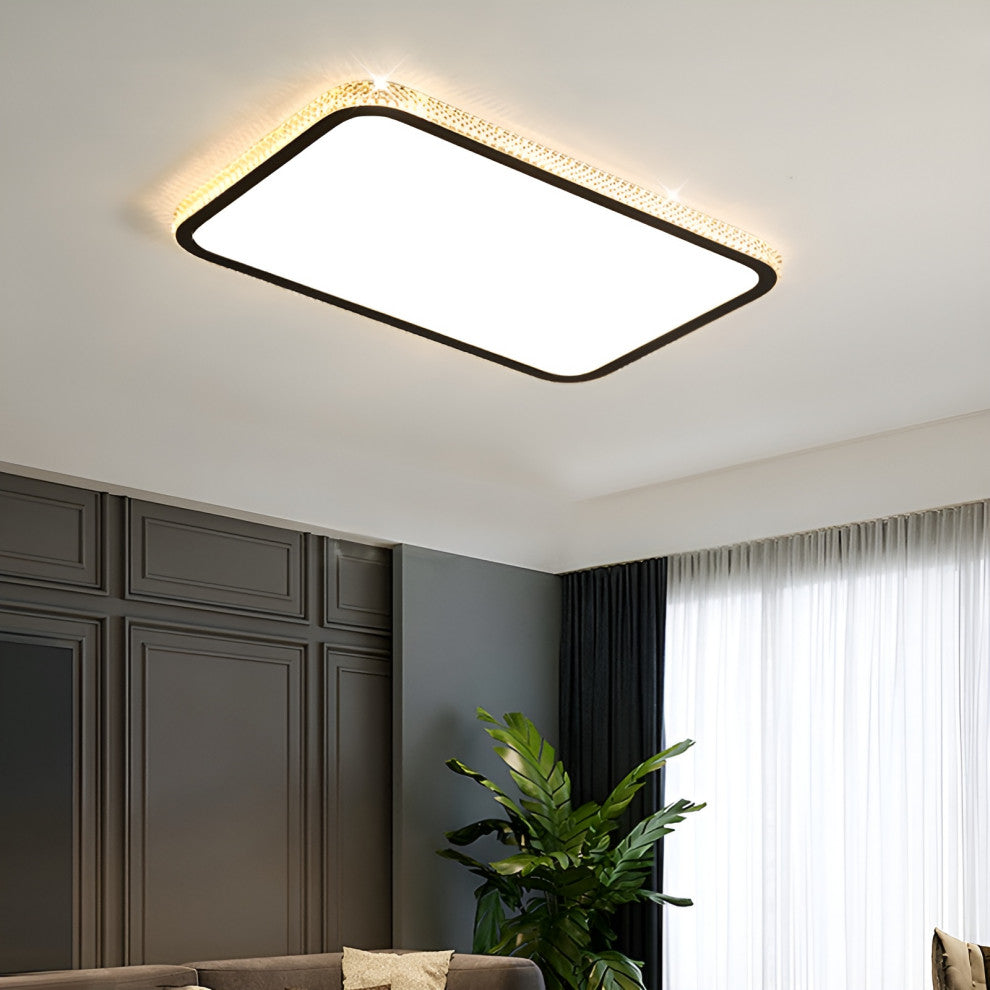 Abbiategrasso | Rectangle Crystal LED Ceiling Light, Black, Brightness Dimmable