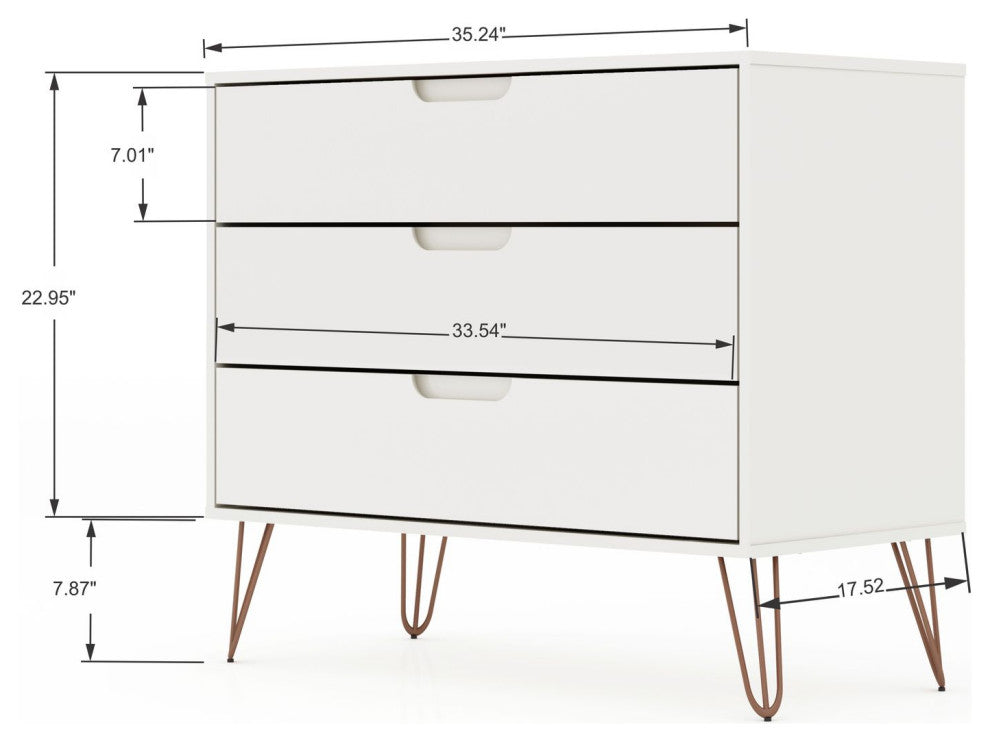 Rockefeller Dresser and Nightstand, 2-Piece Set, White