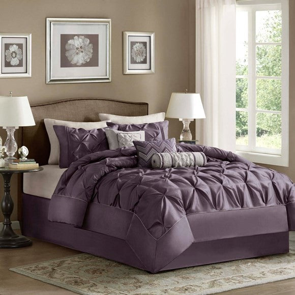 Madison Park Polyoni-Pieced 7-Piece Set With Pleats, Purple
