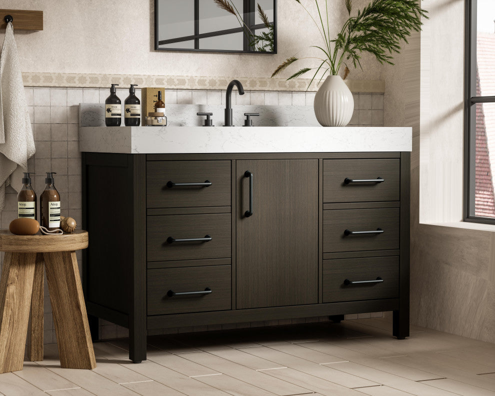 Home Living 48" Single Bathroom Vanity, Mocha Brown With Backsplash