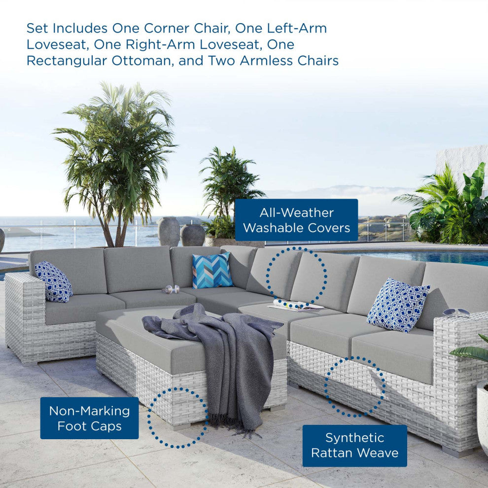 Lounge Sectional Sofa Chair Set, Rattan, Wicker, Gray, Modern, Outdoor