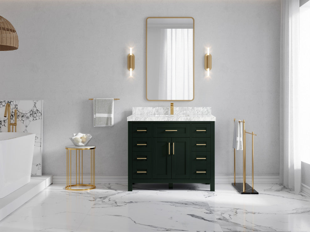 Cambridge 42 Single Sink Bath Vanity in Dark Forest Green 2" Carrara Marble