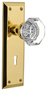 New York Plate Passage Waldorf Knob, Polished Brass