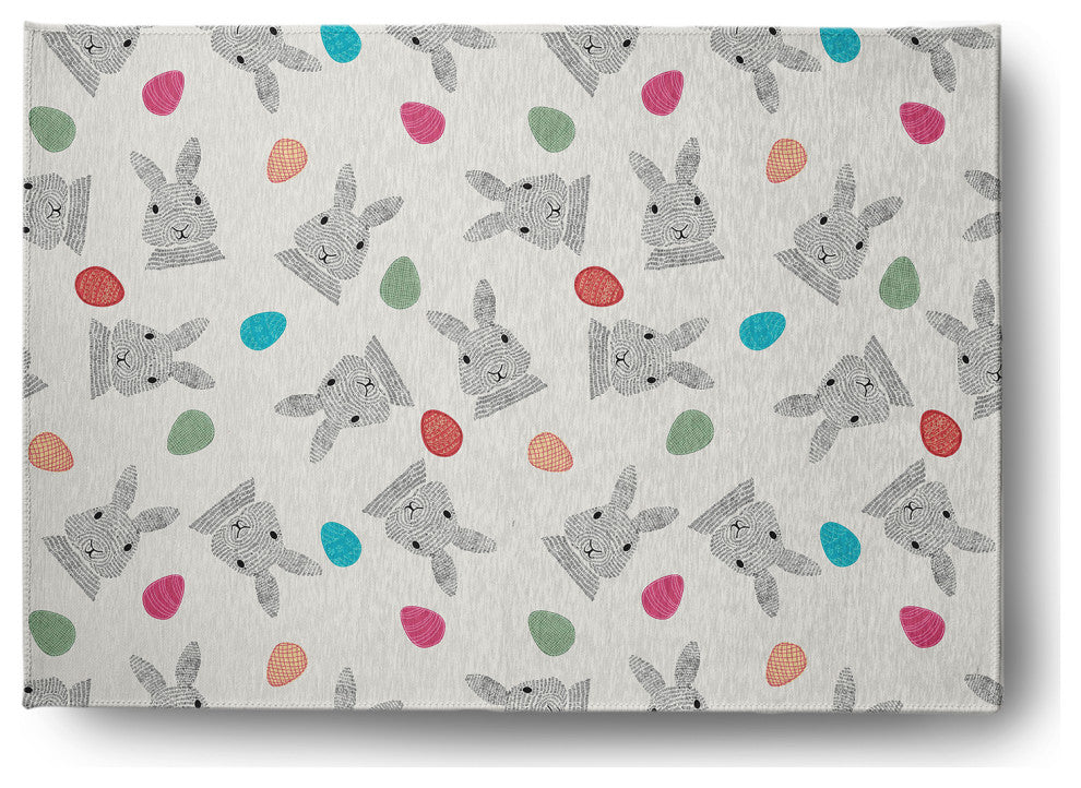 5' x 7' Bunnies and Eggs Easter Chenille Indoor/Outdoor Rug