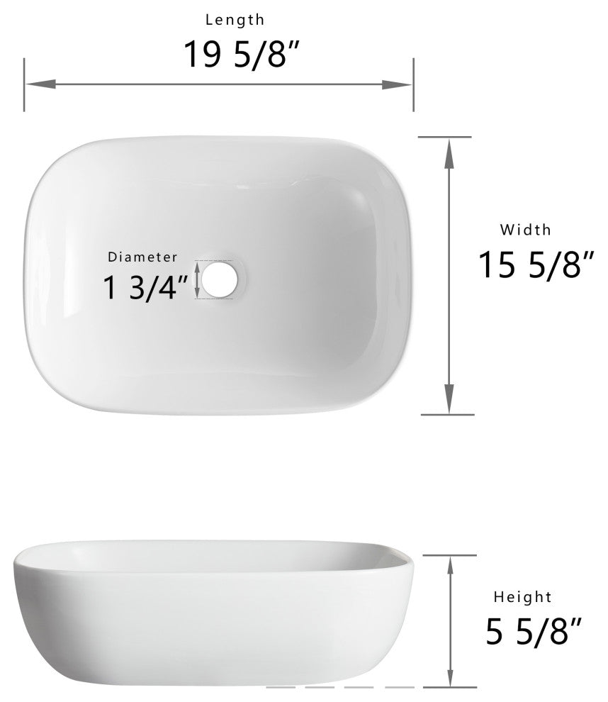 White Rectangular Ceramic Countertop Bathroom Vanity Vessel Sink