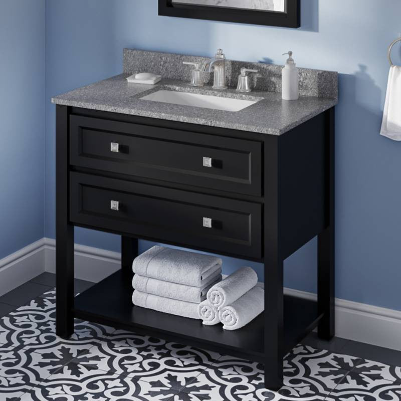 Adler Transitional 36" Black Vanity, Boulder Cultured Marble Vanity Top
