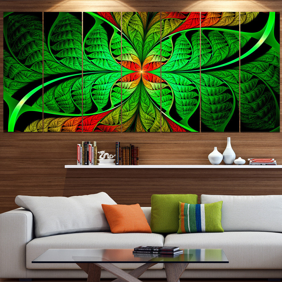 Fractal Green Leaf Design, Abstract Canvas Art Print, 83"x32", 7 Panels