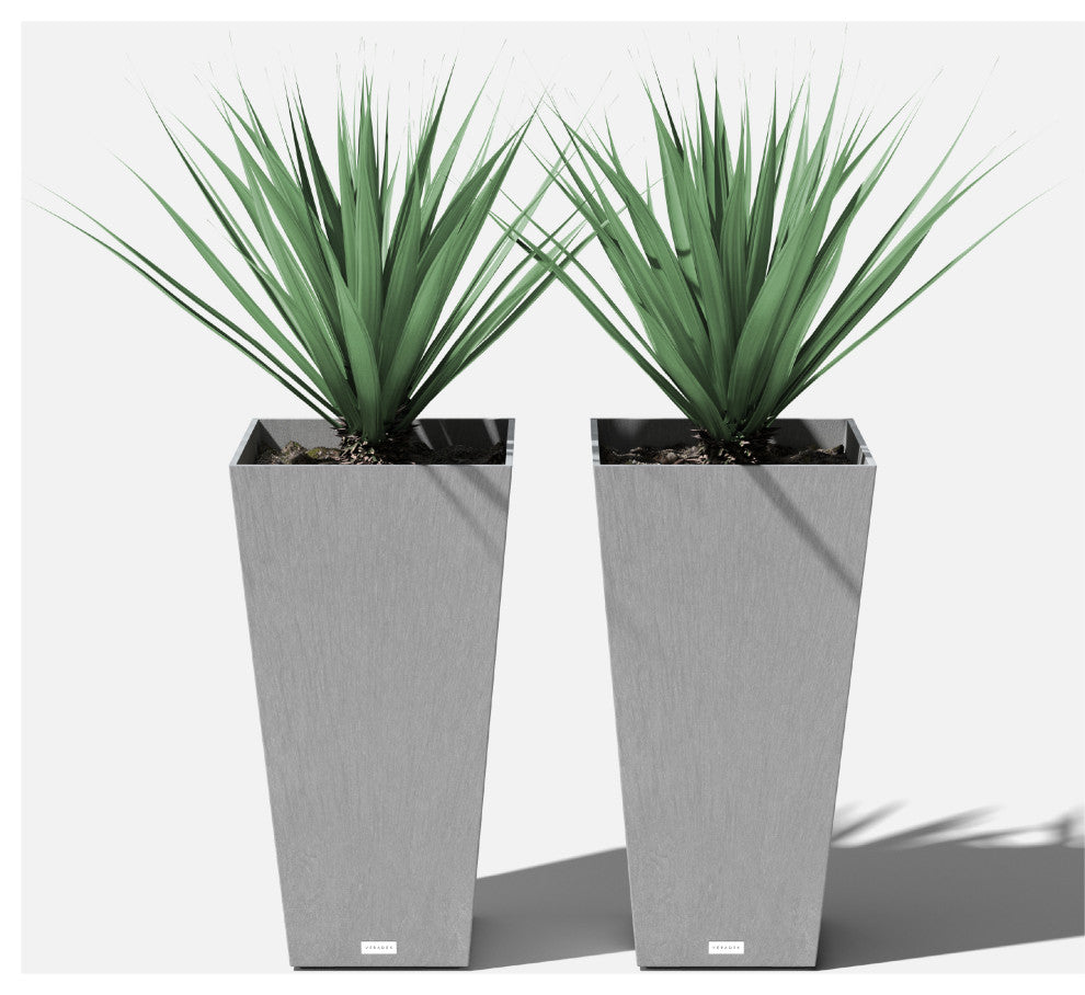 Midland Tall Square Planter, Gray, 30'', 2 Pack