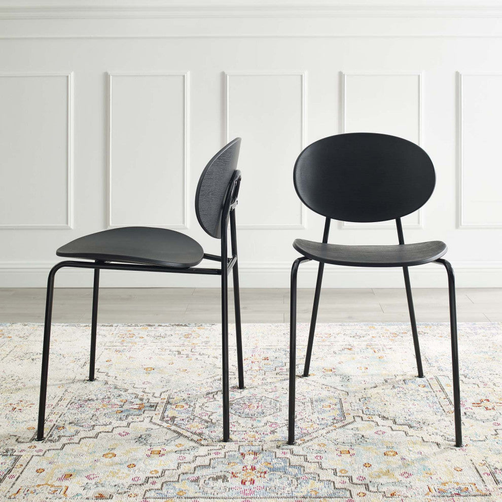 Side Dining Chair, Set of 2, Plastic, Metal, Black, Modern, Bistro Restaurant