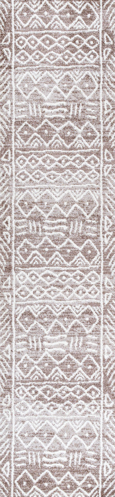 Amanar Tribal Geometric Brown/Ivory 2 ft. x 10 ft. Runner Rug