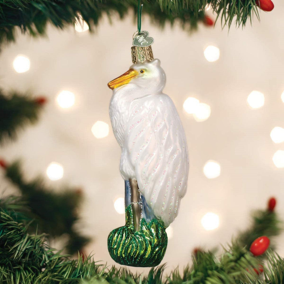 Old World Christmas Bird Watcher Collection Glass Blown Ornaments Great Egret