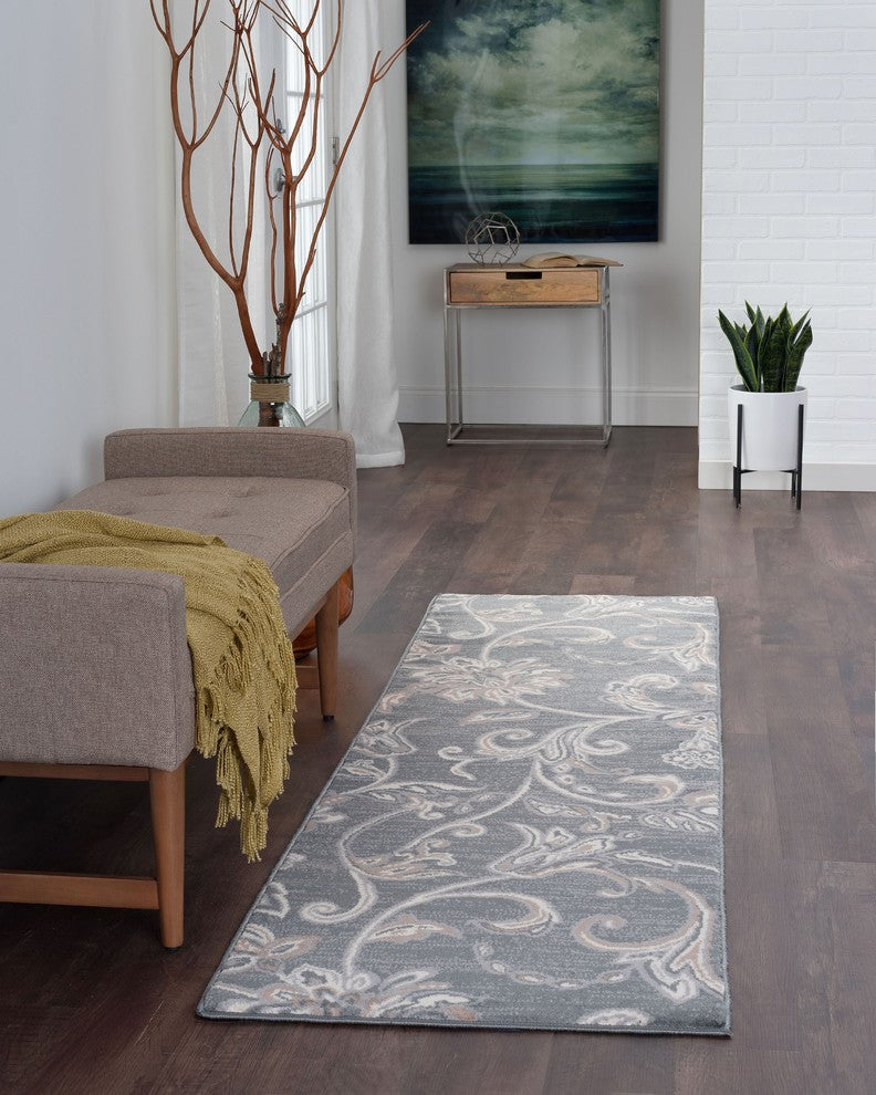 Garland Transitional Floral Dark Gray Runner Rug, 2'x10'