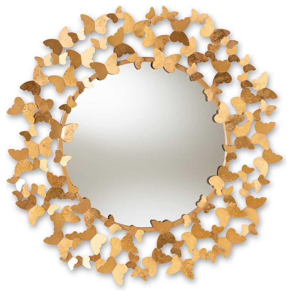 Modern And Contemporary Antique Gold Finished Butterfly Accent Wall Mirror