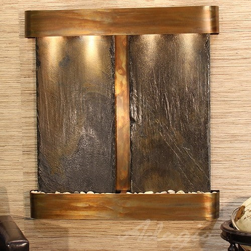 Aspen Falls Wall Fountain, Rustic Copper, Multi Color Slate, Round Frame