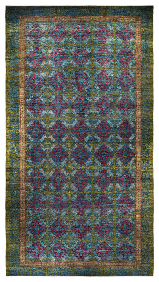 Suzani, One-of-a-Kind Handmade Area Rug Green, 22' 6" x 12' 2"